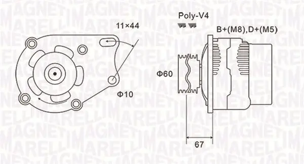 Alternator (14V, 65A) FIAT DOBLO, DOBLO CARGO, PALIO, PUNTO, SIENA, STRADA; LANCIA Y; PEUGEOT EXPERT 1.1 1.2 1.9D dupa 1993