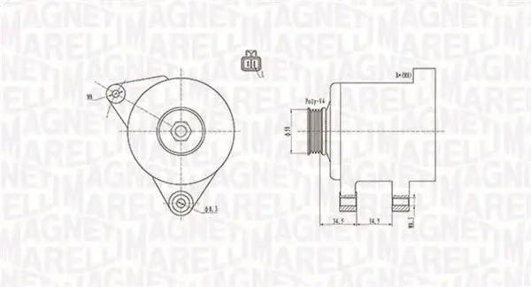 Alternator (14V, 90A) HYUNDAI ACCENT II, ACCENT III, COUPE, ELANTRA, GETZ, MATRIX, TIBURON, TRAJET, TUCSON; KIA CARENS II, CERATO, RIO II, SPORTAGE 1.3-2.0D dupa 2000