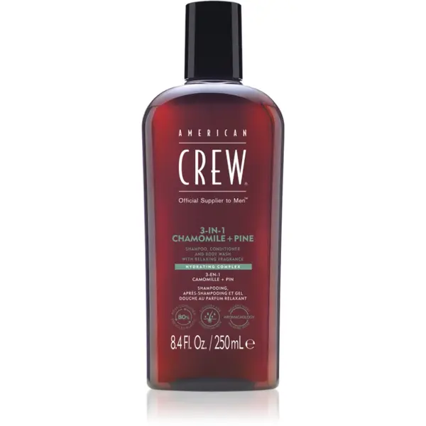 American Crew 3 in 1 Chamimile + Pine șampon, balsam și gel de duș 3 în 1 pentru barbati 250 ml