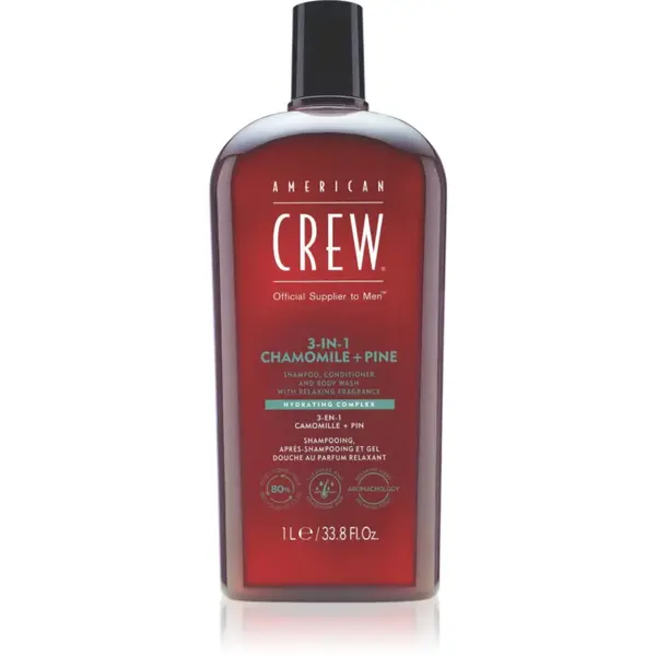 American Crew 3 in 1 Chamimile + Pine șampon, balsam și gel de duș 3 în 1 pentru barbati 1000 ml