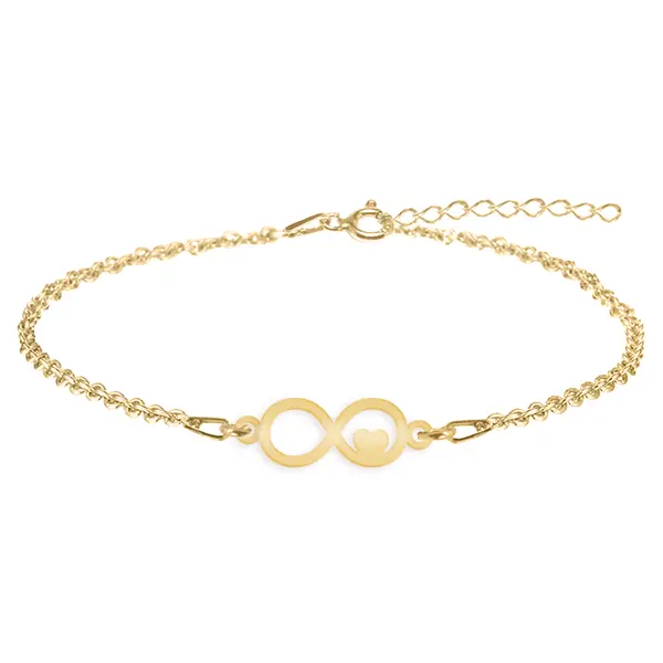 Amour - Bratara personalizata infinit si inimioara din argint 925 placat cu aur galben 24K