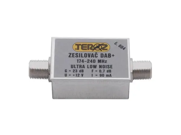 Amplificator antenă Teroz 604X, zgomot redus, DAB, G23dB, F0,7dB, U 120dBμV, FF