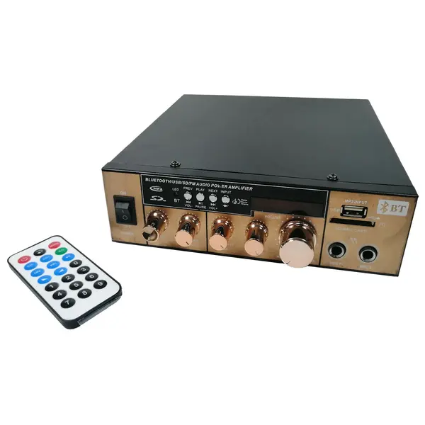 Amplificator bluetooth digital, tip Statie, 2x80 W, intrari USB-SD, doua intrari microfon