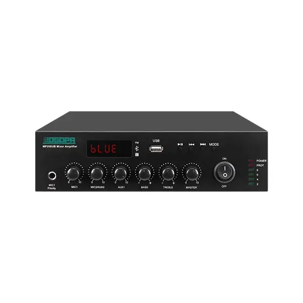 Amplificator cu mixer DSPPA 250W, 100V, 6 canale, 3 AUX, 2 MIC, Bluetooth, USB, FM, MP250UB