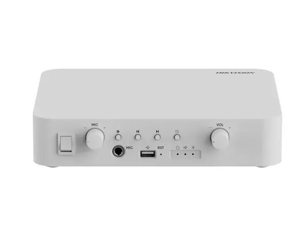 Amplificator IP adresare publica Hikvision DS-QAE1A40G1-VB, 40W, 100V, 1 zona, USB, Bluetooth, MIC 6.3mm, RCA, memorie interna 4GB, RJ45