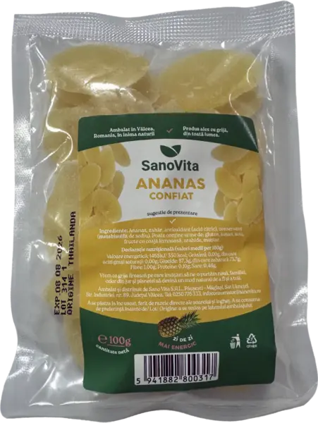 Ananas confiat, 100g, SanoVita