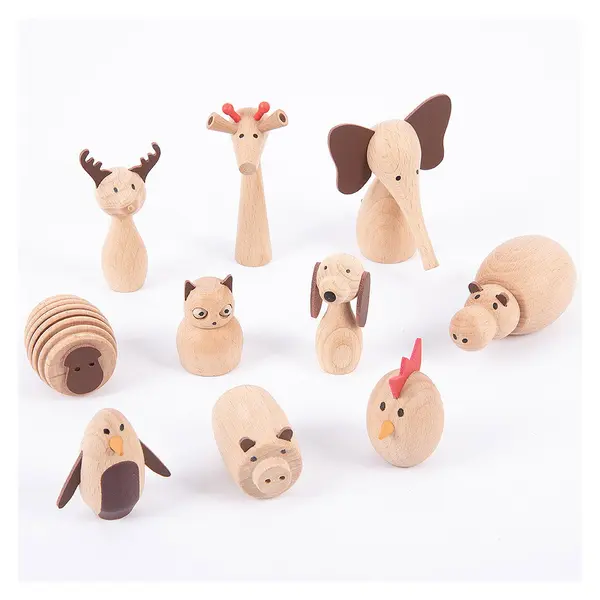 Animal Friends, set 10 animalute din lemn, TickiT natur