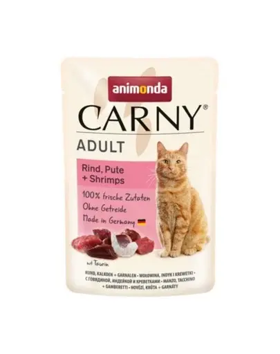 ANIMONDA Carny Adult hrană umedă pisici vită, curcan și creveți 85 g