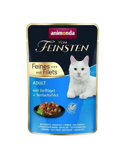 ANIMONDA Vom Feinsten Fines Adult hrană umedă pentru pisici cu pasăre și file de cod Alaska (pollock) 85 g
