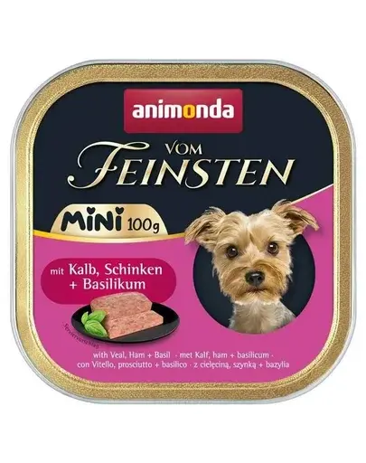 ANIMONDA Vom Feinsten Mini hrană umedă pentru câini de talie mică cu vițel, șuncă și busuioc 100 g
