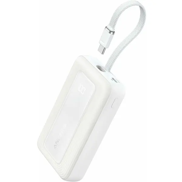 Anker Acumulator extern Anker Zolo 10.000 mAh, 30W, 1x USB-C, 1x USB-A, cablu USB-C incorporat Alb