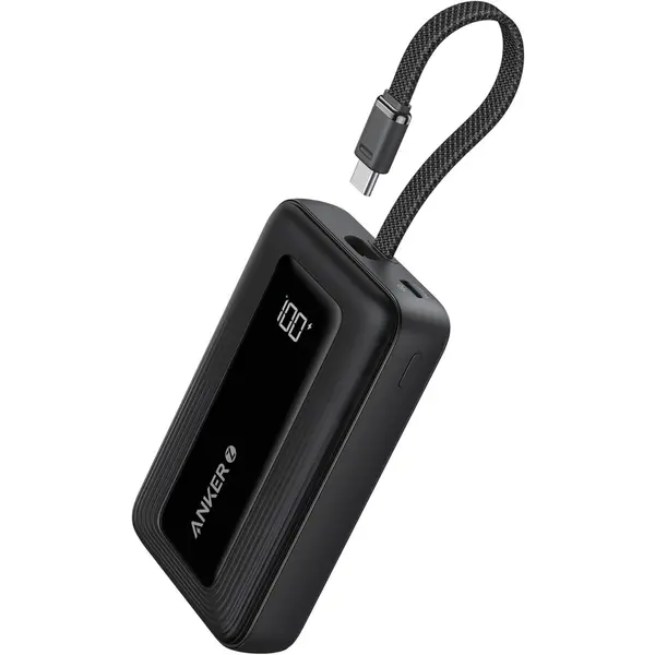 Anker Acumulator extern Anker Zolo 10.000 mAh, 30W, 1x USB-C, 1x USB-A, cablu USB-C incorporat, Negru
