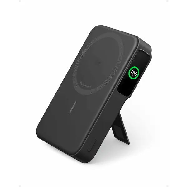 Anker Baterie externa magnetica wireless Anker MagGo, Qi2, 10.000 mAh, 15W, USB-C, Suport Pliabil, Smart Display, pentru iPhone 15/14/13/12 Negru