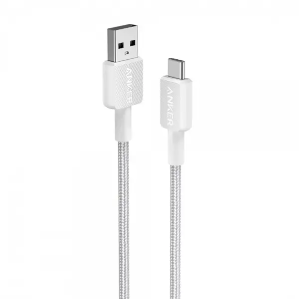 Anker Cablu alimentare si date Anker, USB-A (T) la USB Type-C (T), 0.9m rata transfer 480 Mbps, invelis nylon, braided, Alb, A81H5G21