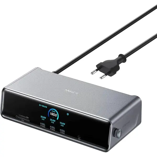 Anker Docking Station Anker Prime 14-in-1, Triple Display, 8K DisplayLink, 140 W, Ethernet, USB-C, USB-A, HDMI, Card reader SD+microSD, compatibil cu Windows MacOS, Gri