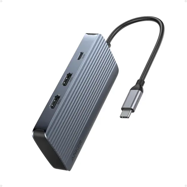 Anker Hub Anker USB-C 7 in 1, Dual Monitor USB-C Docking Station, Dual HDMI Display, 85W Output, Transfer de date de 10Gbps, Gri