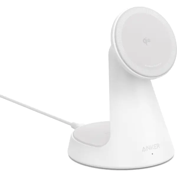 Anker Incarcator wireless Anker MagGo Stand Qi2 360 15W, pentru iPhone 16/15/14/13/12, Alb