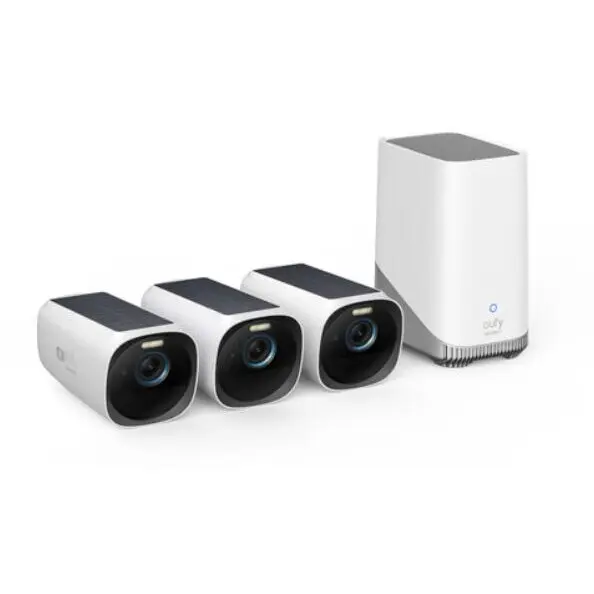 Anker Sistem de supraveghere video eufyCam 3 S330, 4K Ultra HD, 8.3 MP, Incarcare solara, BionicMind™, Nightvision, Homebase 3 + 3 camere video