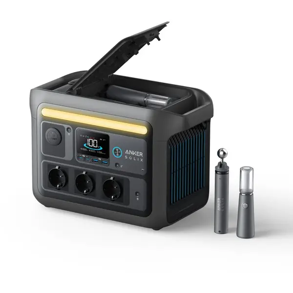 Anker Statie de alimentare portabila Anker Solix C800X, 768Wh, LiFeP04, 1200W, 8 porturi, lumina LED, Cu doua lanterne pentru camping, Gri