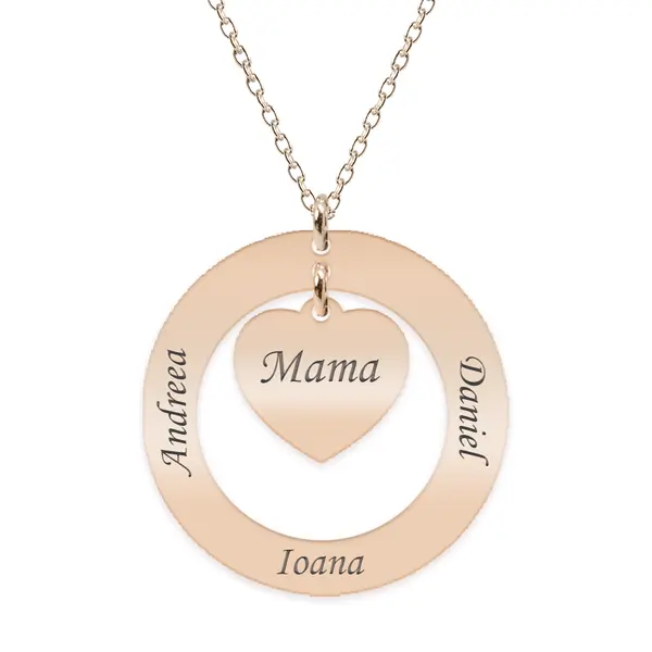 Anne - Colier personalizat din argint 925 placat cu aur roz, cu cerc si inimioara