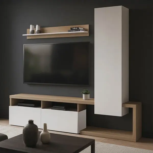 Ansamblu comoda TV Leganto Alb 220.5x35x197.5 cm