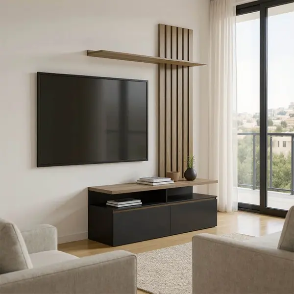 Ansamblu comoda TV Perlento Negru 140x41x219.5 cm
