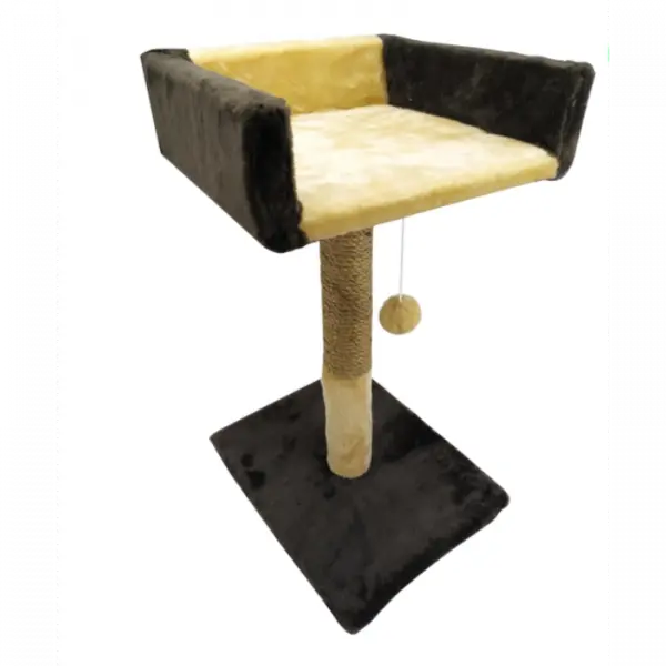 Ansamblu de joaca pentru pisici tip coloana cu canapea si ciucure culoare maro cu bej 50 x 30 x 33 cm