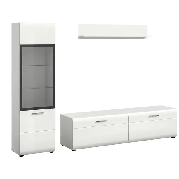 Ansamblu Mobilier Camera De Z, 3 piese, alb, alb lucios intens, 220/160/41 cm