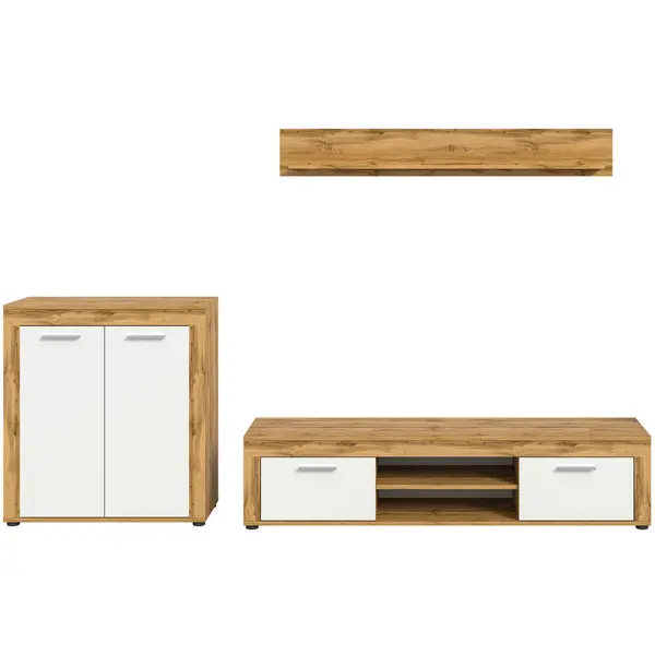 Ansamblu Mobilier Camera De Z, 3 piese, alb, stejar Wotan, 255/159/35 cm