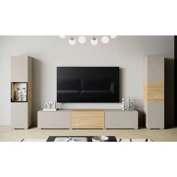 Ansamblu Mobilier Camera De Z, 3 piese, culoare lemn stejar, cașmir, 240/130/31 cm