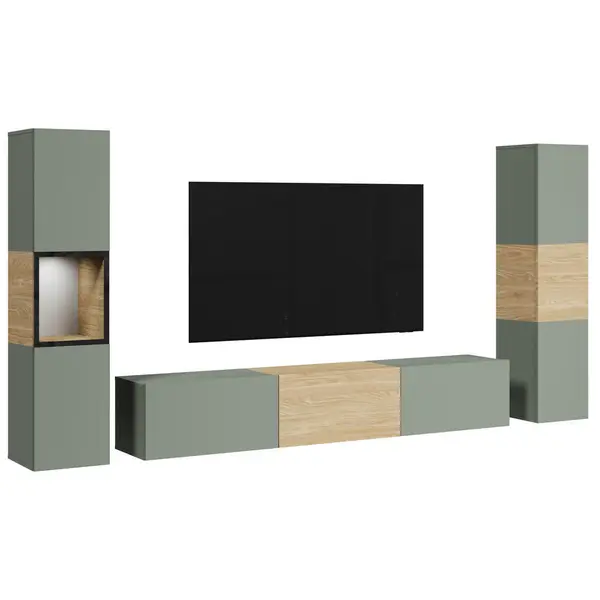 Ansamblu Mobilier Camera De Z, 3 piese, culoare lemn stejar, verde salvie, 240/130/31 cm