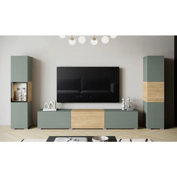 Ansamblu Mobilier Camera De Z, 3 piese, culoare lemn stejar, verde salvie, 240/130/31 cm