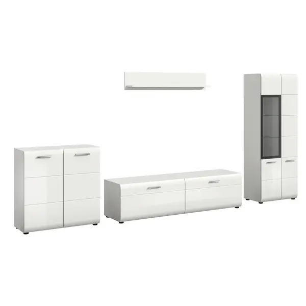 Ansamblu Mobilier Camera De Z, 4 piese, alb, alb lucios intens, 315/160/41 cm