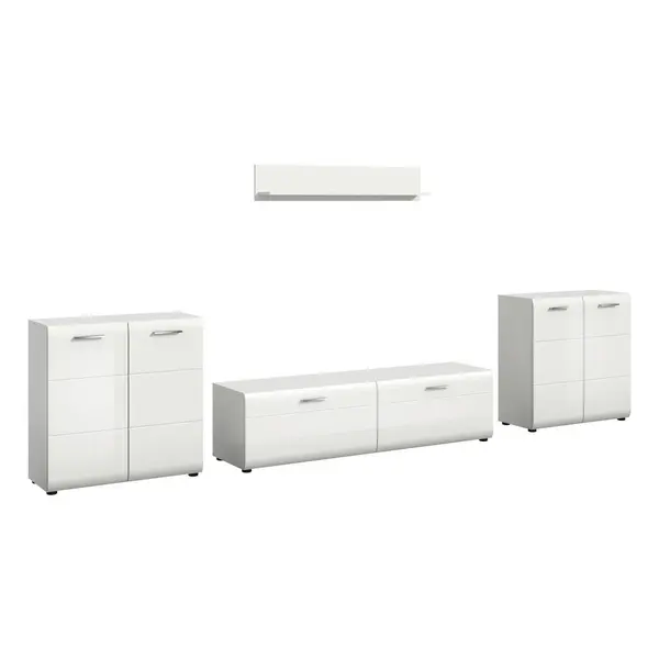 Ansamblu Mobilier Camera De Z, 4 piese, alb, alb lucios intens, 350/160/41 cm