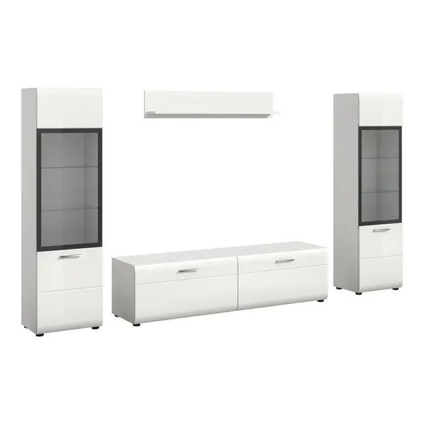 Ansamblu Mobilier Camera De Z, 4 piese, alb, alb lucios intens, 280/160/41 cm