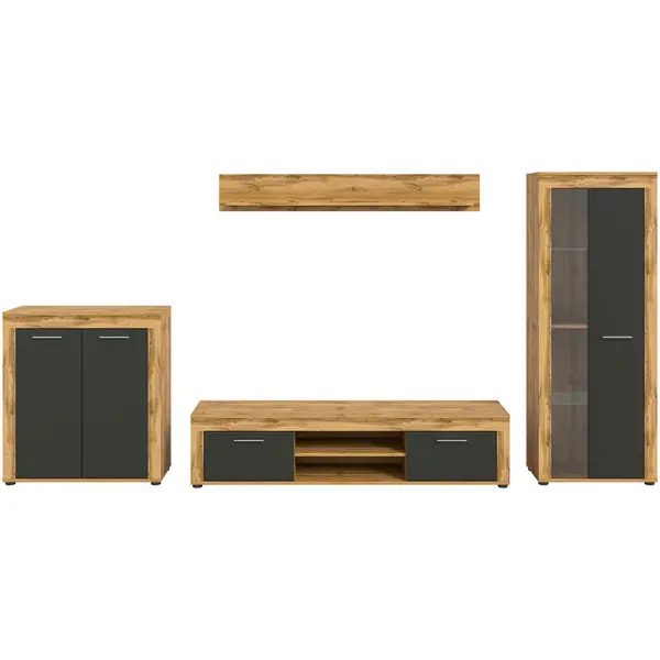 Ansamblu Mobilier Camera De Z, 4 piese, antracit, stejar Wotan, 330/159/35 cm
