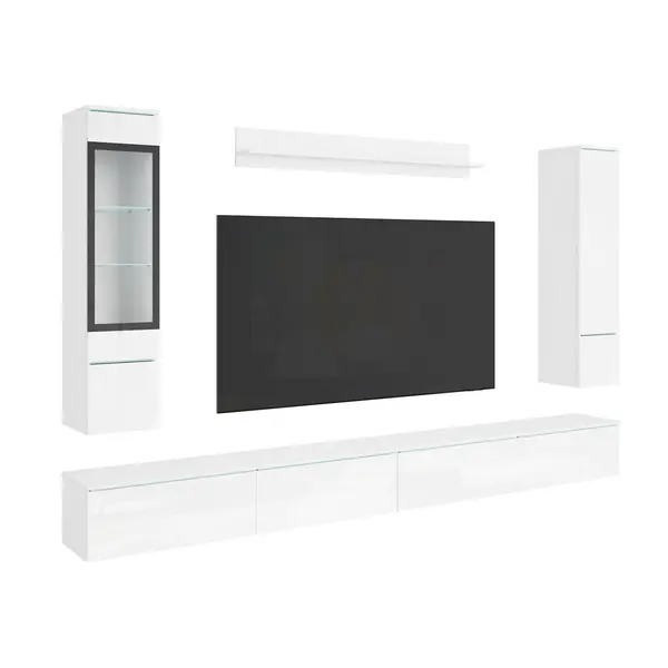 Ansamblu Mobilier Camera De Z, 5 piese, alb, alb lucios intens, 300/162/33 cm