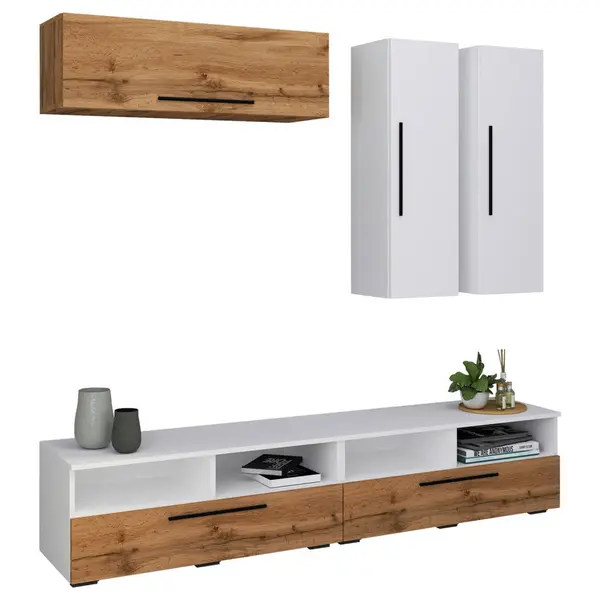 Ansamblu Mobilier Camera De Z, alb, culoare lemn stejar, 190/200/40 cm