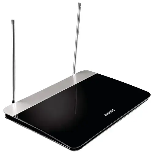 Antena de interior HDTV/UHF/VHF/FM cu design ultra plat, 47dB, control variabil, cablu coaxial 1,8 m 75 Ohm, filtru, 3G/4G filter, DVB-T/T2 ready