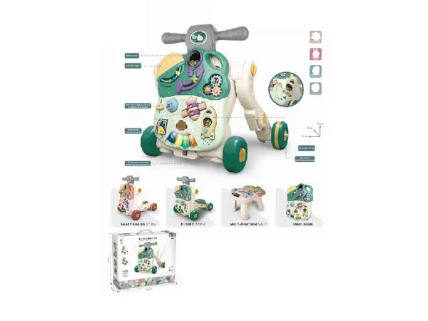 Antepremergator evolutiv pentru copii Malplay Green, cu lumini, sunete si angrenaje rotative, dimensiune 45 x 42 x 46 cm