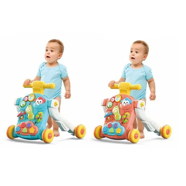 Antepremergator pentru copii, Malplay Pink, cu panou educativ-interactiv detasabil, telefon, angrenaje rotative, roti antiderapante, ghidon inaltime ajustabila, 50 x 46 x 44 cm
