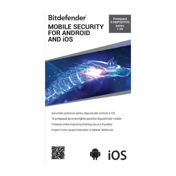 Antivirus Bitdefender Android & iOS Mobile Security, 1 an, 5 dispozitive,licenta retail
