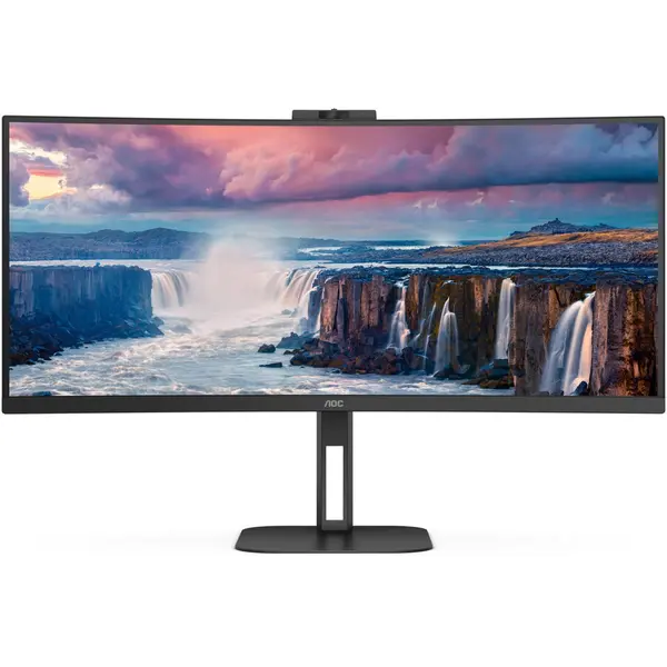 AOC Monitor Curbat WLED VA AOC 34 WQHD 100Hz 4ms HDMI DisplayPort USB USB-C Webcam CU34V5CW/BK, Negru