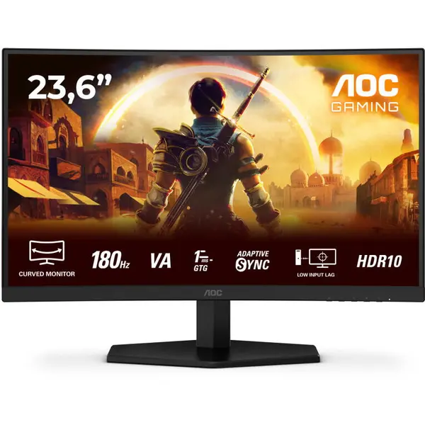 AOC Monitor Gaming AOCC24G42E, 23.6 C24G42E, VA LED, Full HD, 1920 x 1080, HDMI, DisplayPort, Ecran curbat, Boxe, 180 Hz, 4 ms, Negru