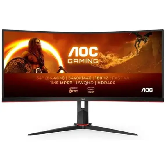AOC Monitor Gaming VA LED AOC 34 CU34G2XP/BK, UWQHD (3440x1440), HDMI, DisplayPort, Ecran curbat, 180 Hz, 1 ms, Negru