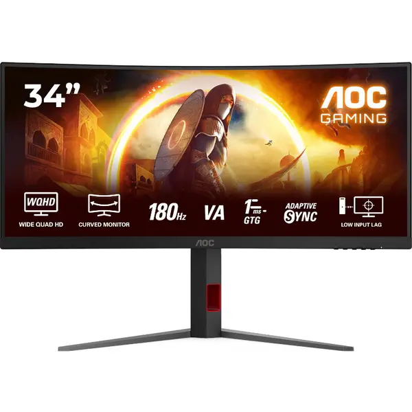 AOC Monitor pentru gaming LED AOC CU34G4 Curbat, Displau 34 UWQHD 3440x1440, VA, 0.5 ms, 180 Hz, VESA 100x100, Negru