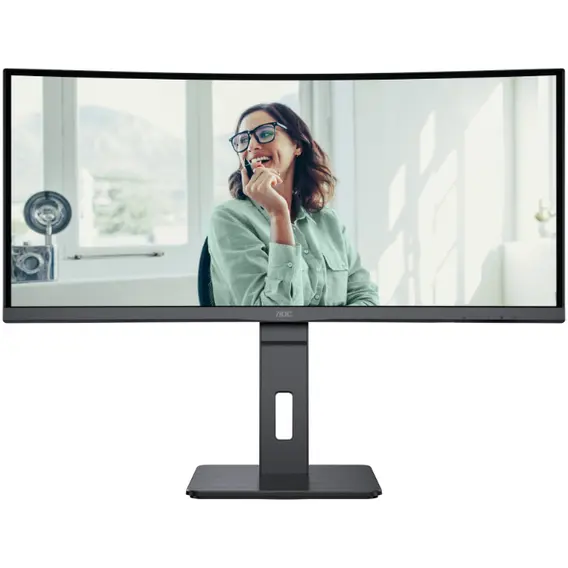 AOC Monitor VA LED AOC 34 CU34P3CV, WQHD (3440 x 1440), HDMI, DisplayPort, AMD FreeSync, Ecran Curbat, Boxe, 100 Hz, Negru
