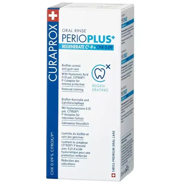 Apa de Gura, Curaprox, Perio Plus Regenerate, Clorhexidina 0.09%, Efect Antimicrobian, cu Citrox, 200ml