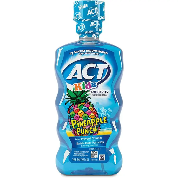 Apa de Gura pentru Copii, Act, Pinapple Punch, cu Fluor, fara Alcool, Aroma Ananas, Varsta 6+ ani, 500ml