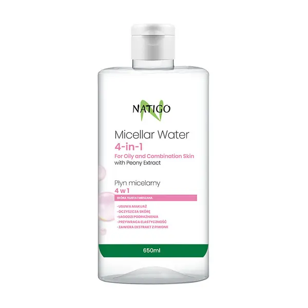 Apa micelara pentru ten gras si mixt cu extract de bujor, 650ml, Natigo